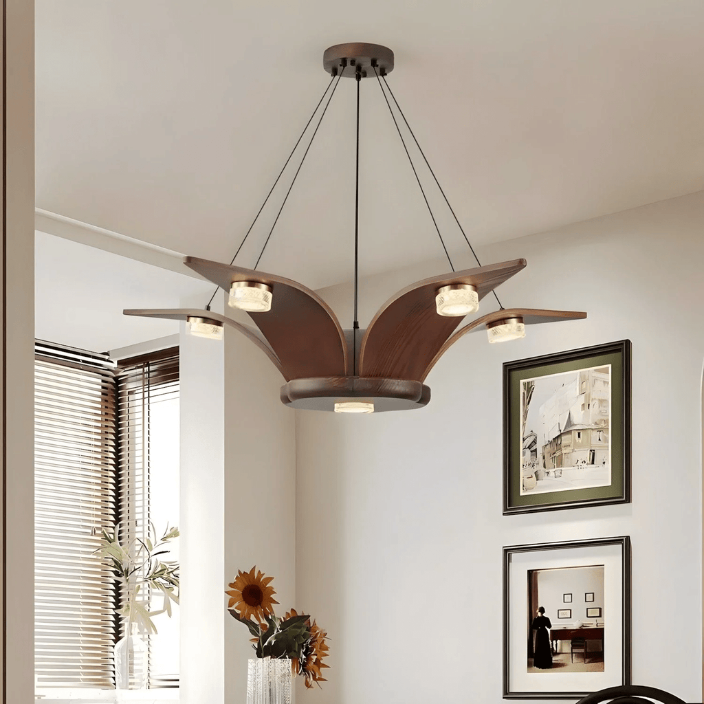 Lustra Chandelier En Noyer Bois Cristal Sculptural - Neutralighting