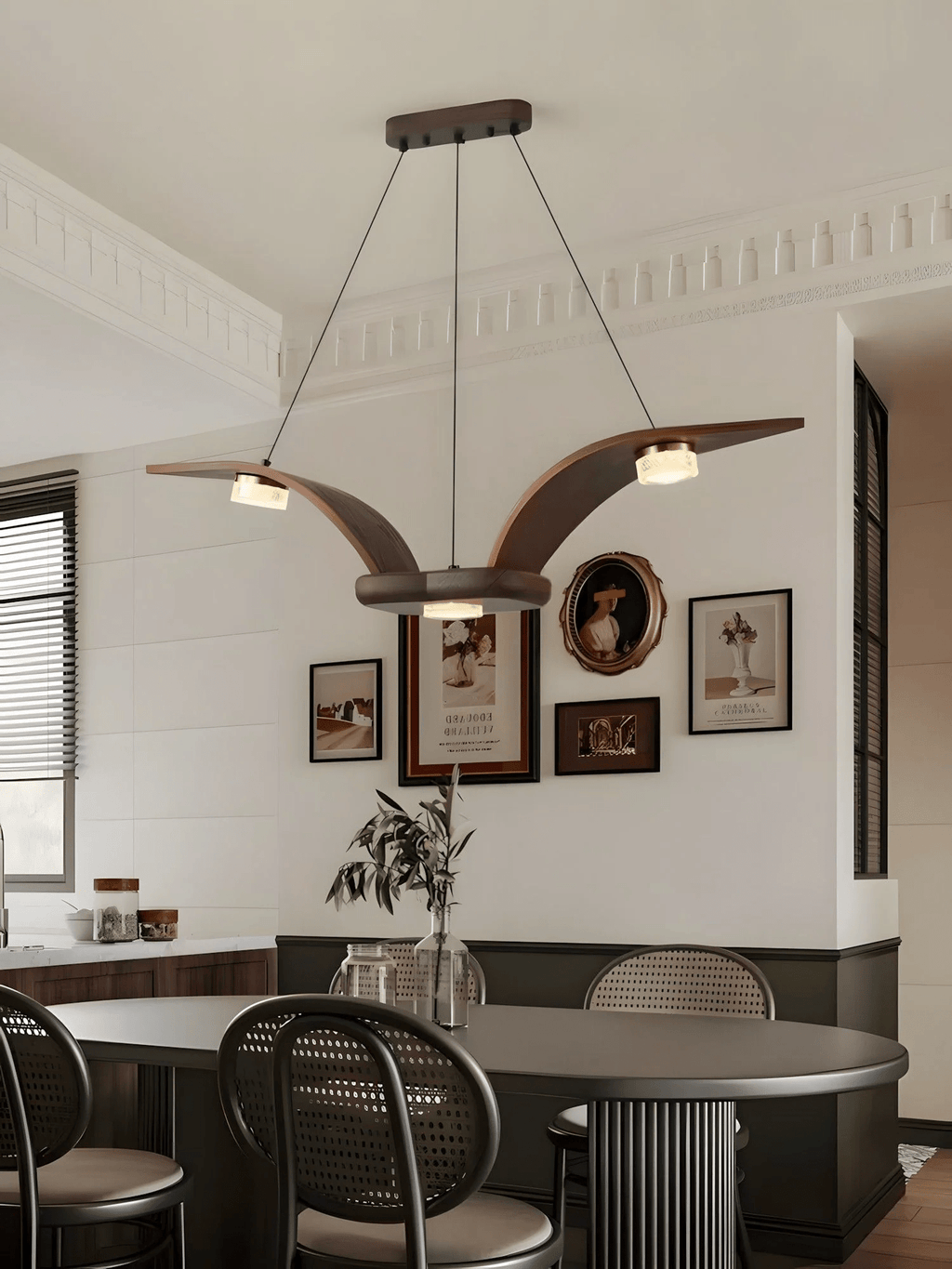 Lustra Chandelier En Noyer Bois Cristal Sculptural - Neutralighting