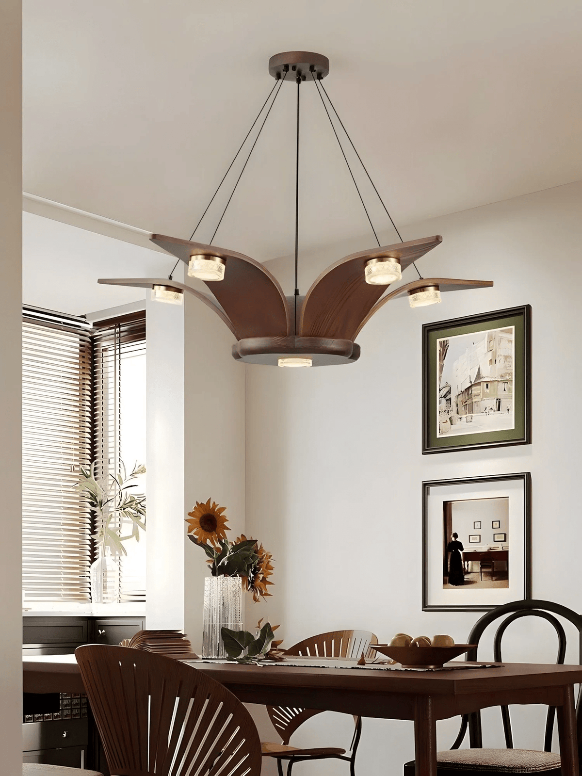 Lustra Chandelier En Noyer Bois Cristal Sculptural - Neutralighting