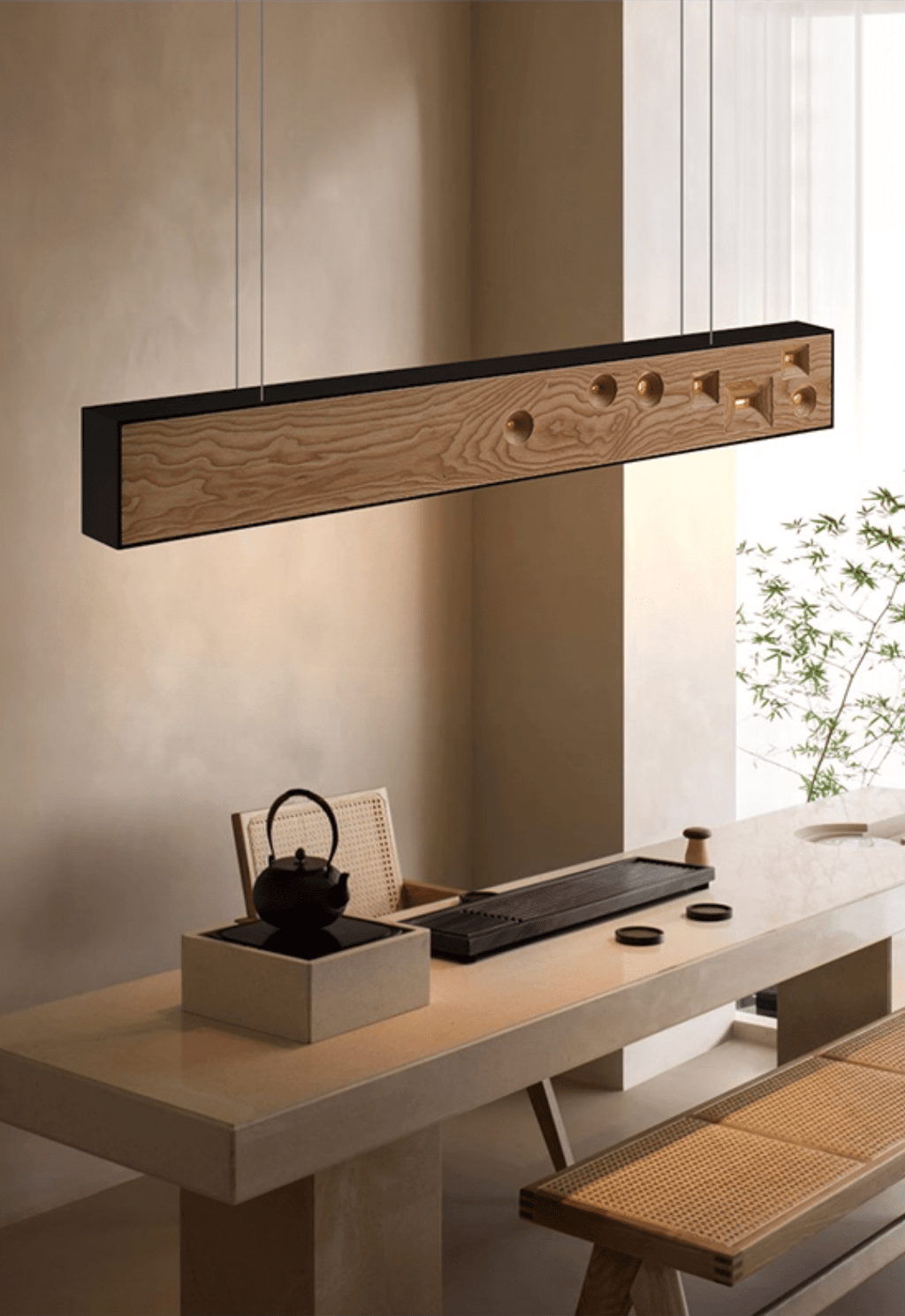 Lustra Suspension Bois Pierre Précieuse Linéaire LED - Neutralighting