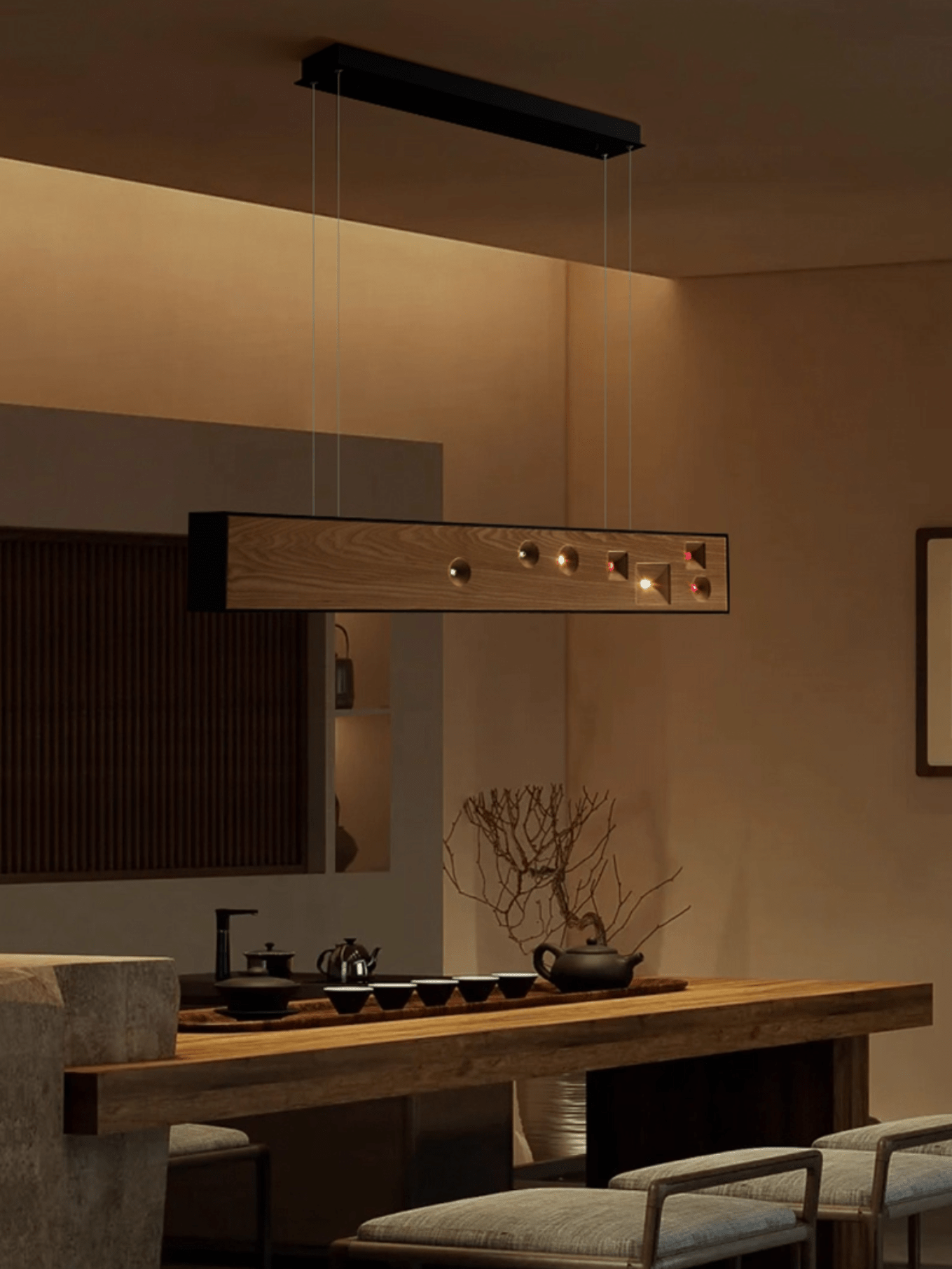 Lustra Suspension Bois Pierre Précieuse Linéaire LED - Neutralighting