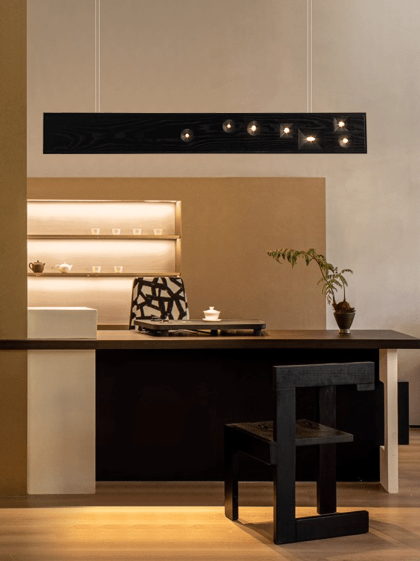 Lustra Suspension Bois Pierre Précieuse Linéaire LED - Neutralighting