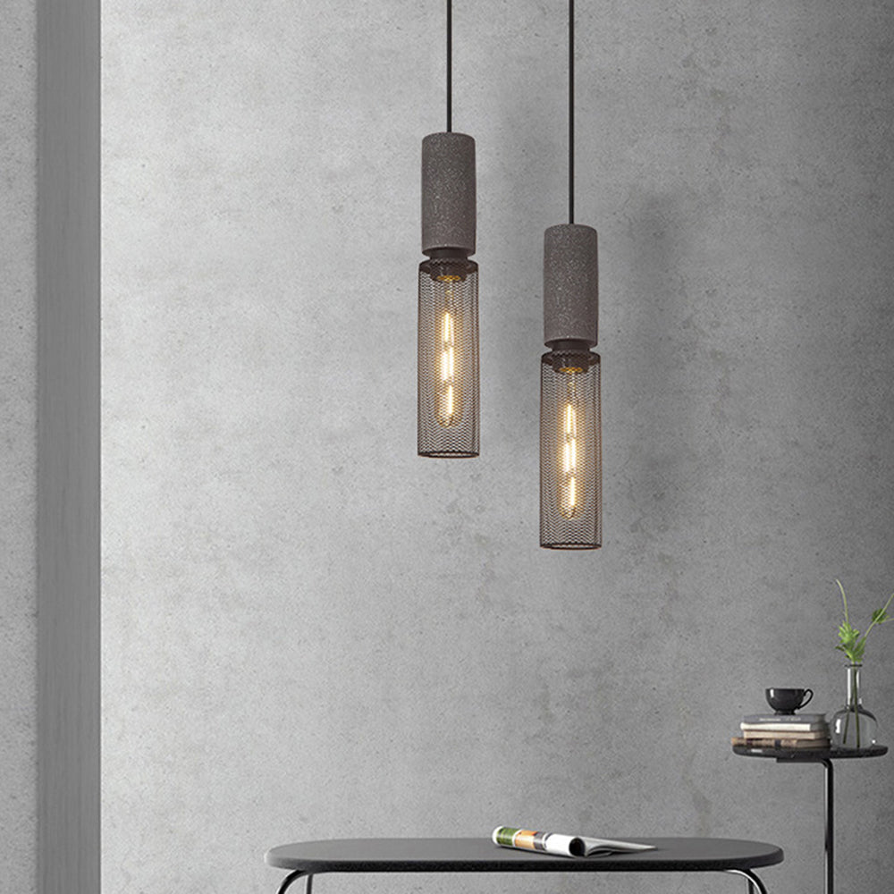 Arisha Suspension Cylindre Industriel, Métal/Ciment, Noir/Gris, Bar - Neutralighting