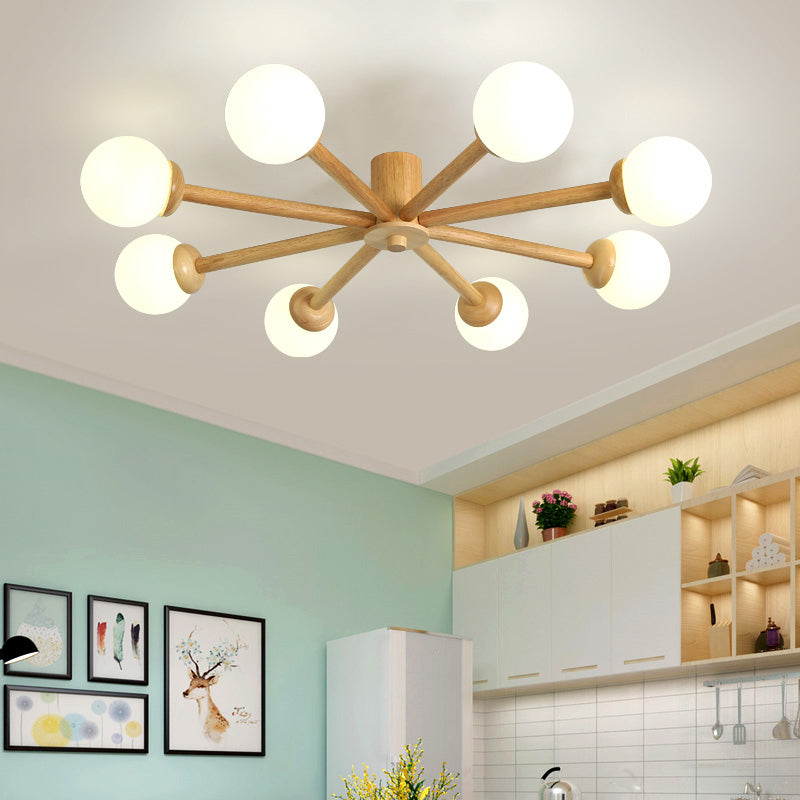 Muto Plafonnier Boule Moderne, Bois/Verre, Bois, Salon - Neutralighting