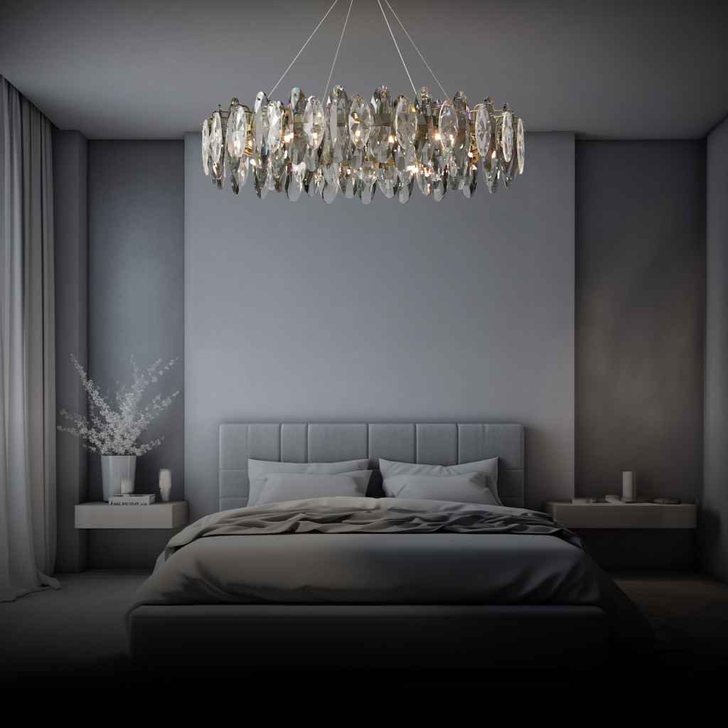 Kristy Design LED Lustre Verre/Métal Cristaux Dorés Salon/Chambre à Coucher - Neutralighting