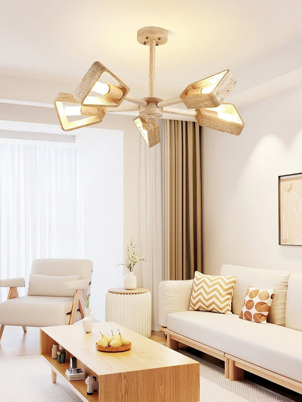 Hedra Travertone Geometric Chandelier - Neutralighting
