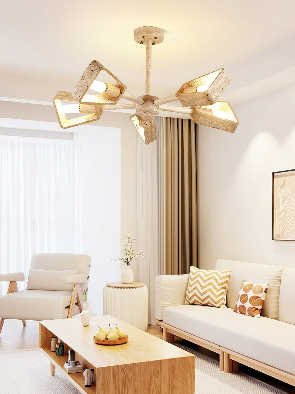 Hedra Travertone Geometric Chandelier - Neutralighting