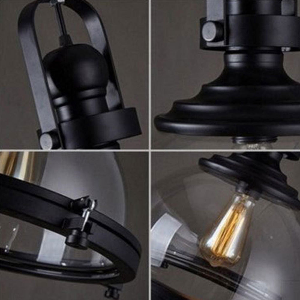 Silva Luminaires Suspensions Dôme Industrielle LED Vintage Verre/Métal Noir Salon/Chambre à Coucher - Neutralighting