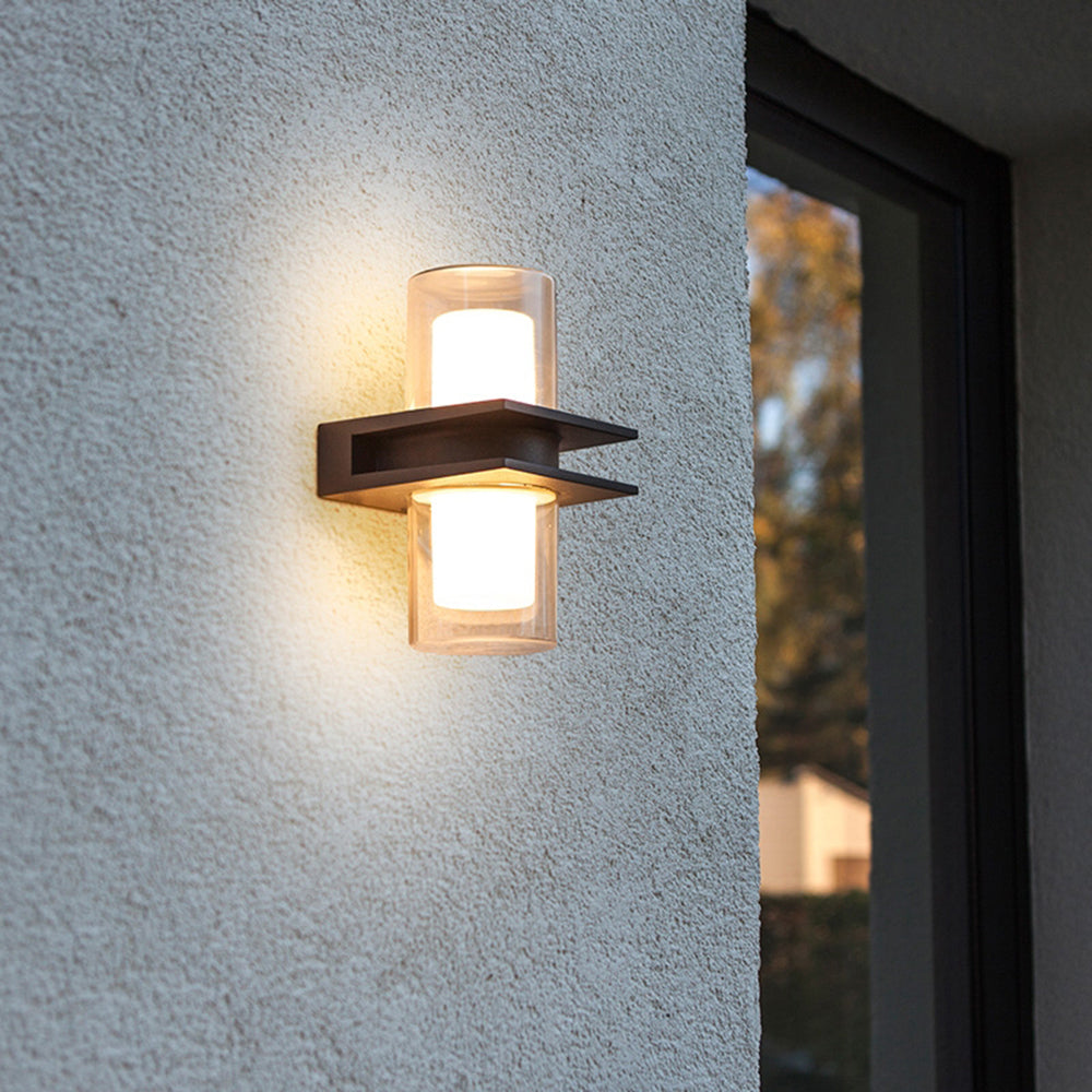 Ray Applique Murale Cylindrique Moderne, Métal/Verre, Noir, Jardin/Cour - Neutralighting