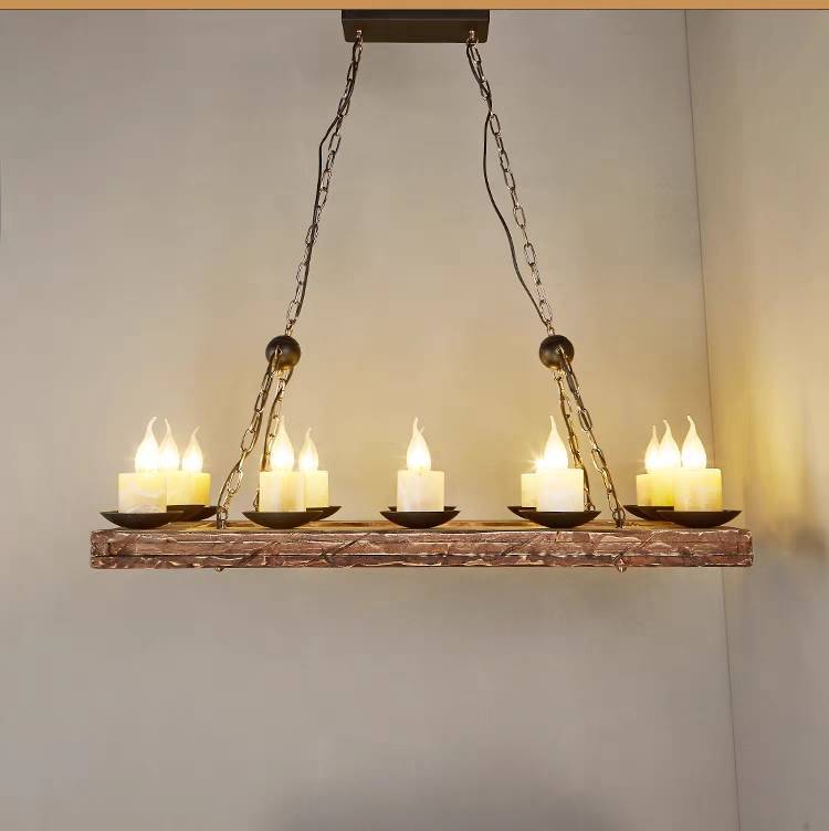 Epoch Bougie Rustique Lustre Bois/Métal/Verre Salon Chambre à coucher - Neutralighting