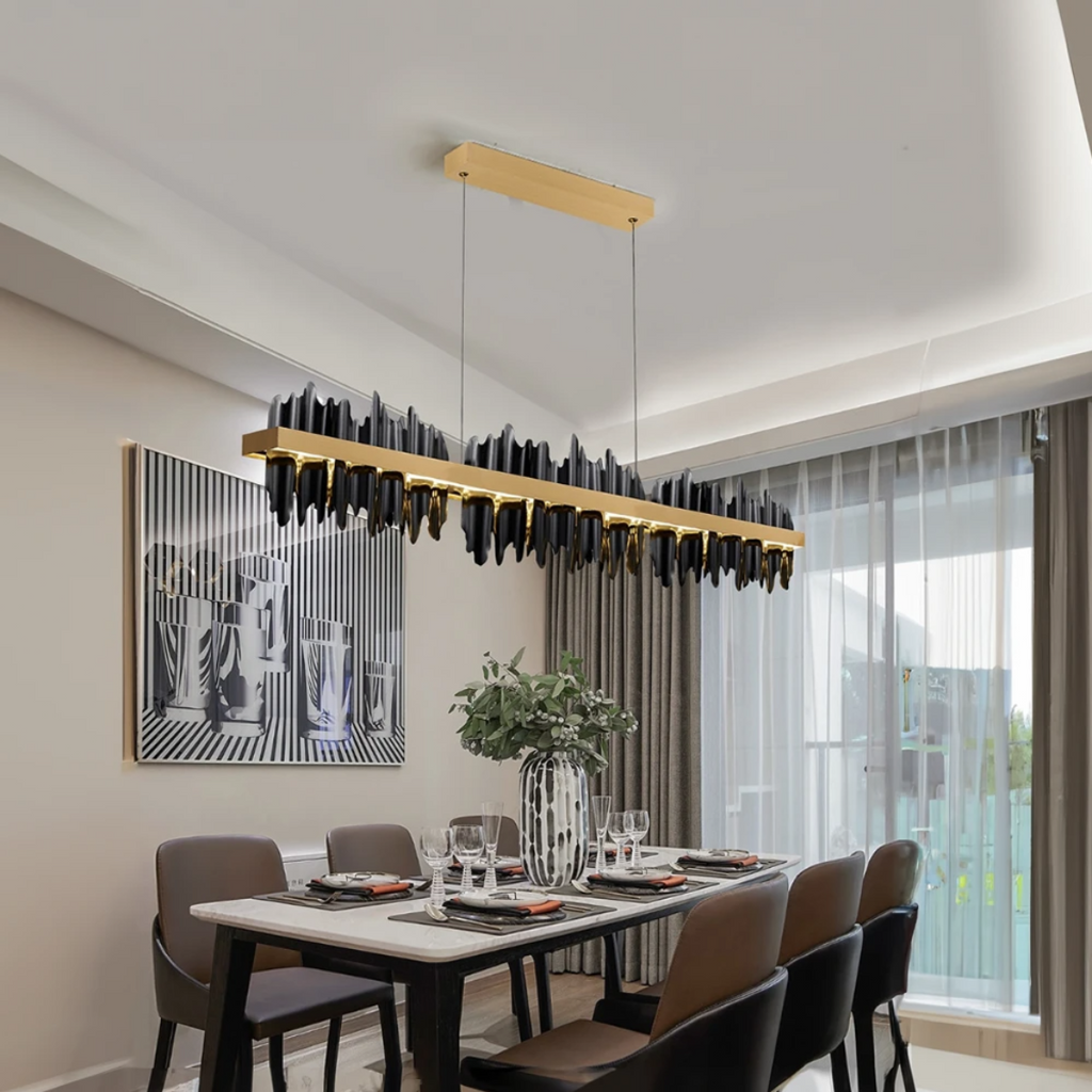 Kristy Lustre LED Rectangles Verre/Métal Noire Or Salon - Neutralighting