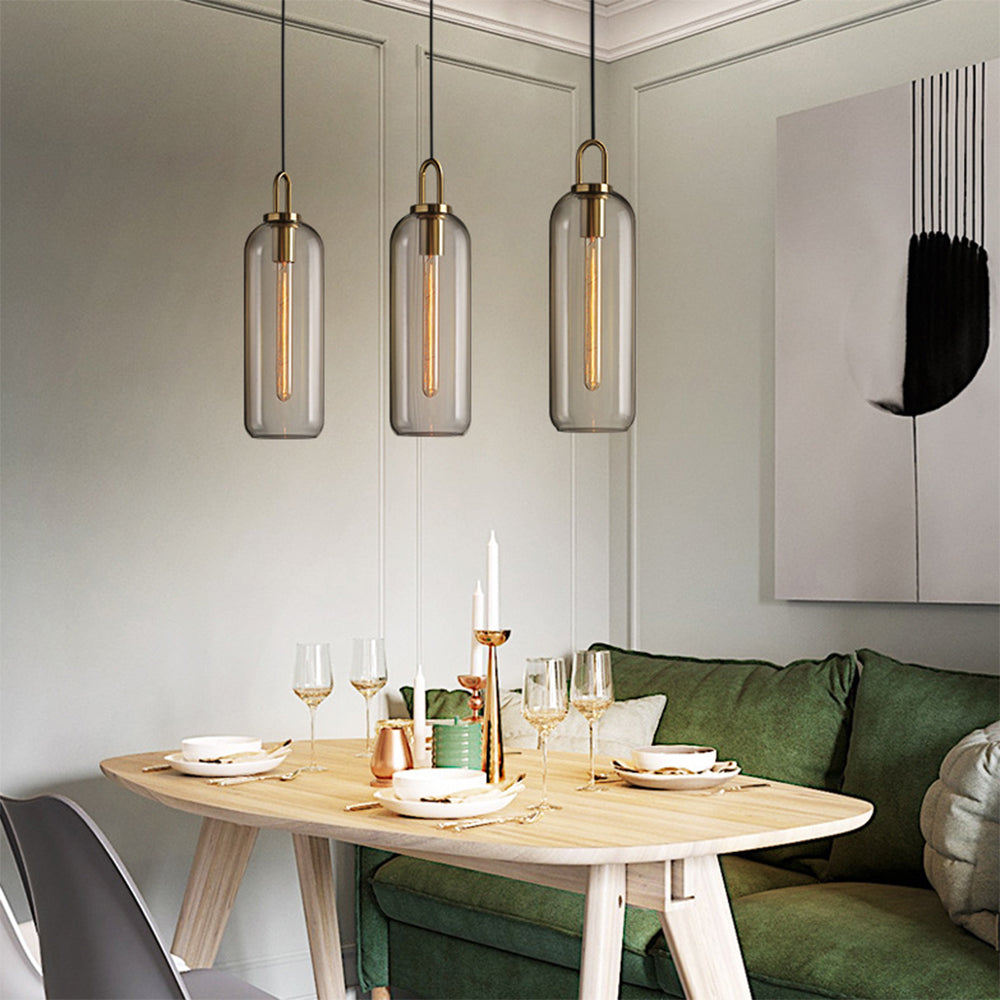 Valentina Luminaires Suspensions Cylindre Moderne Métal/Verre Gris Fumé/Clair Salon/Bureau - Neutralighting