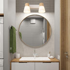 Muto Design Italien LED Applique Murale à Miroir Ronde Rustique Bois/Verre Blanc Salle de Bain - Neutralighting