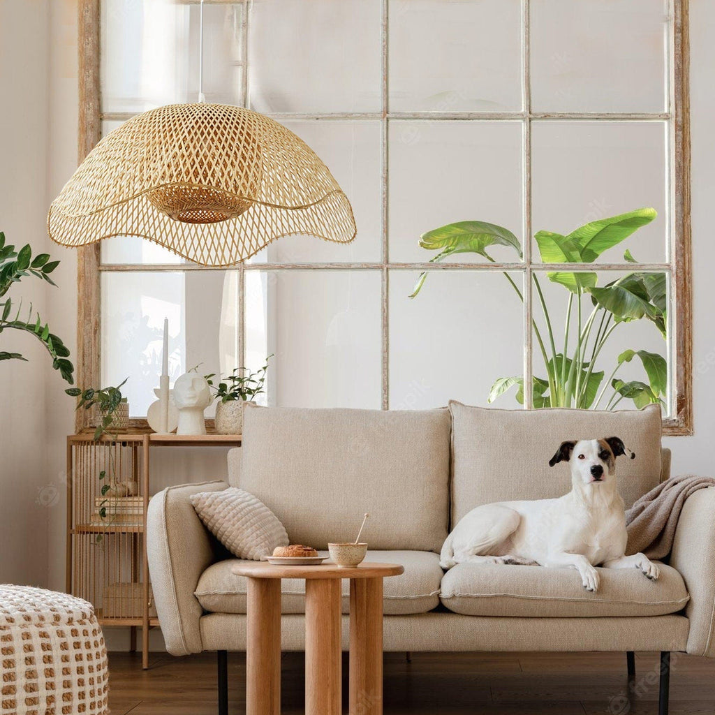 Ritta Tissu Osier Suspension Bambou Chambre à Manger Salle à Manger - Neutralighting