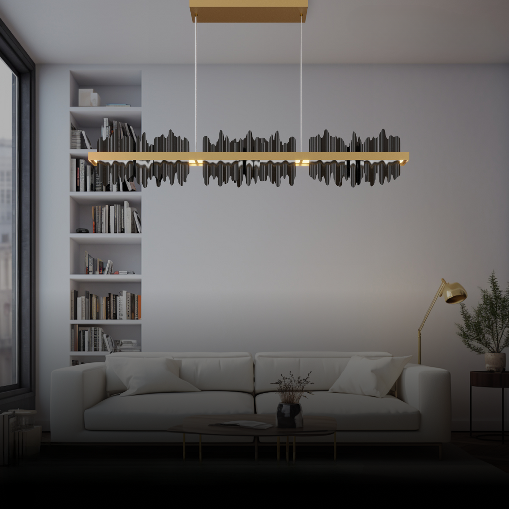 Kristy Lustre LED Rectangles Verre/Métal Noire Or Salon - Neutralighting