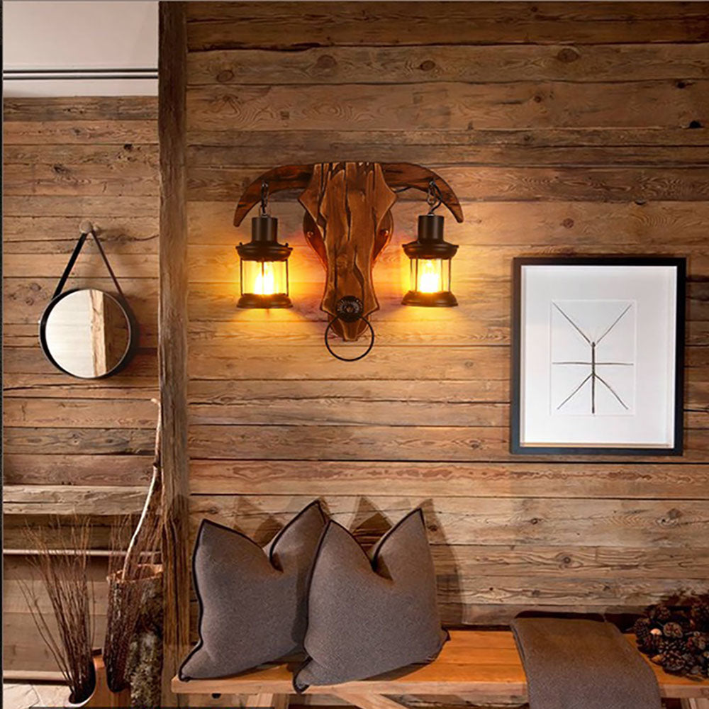 Epoch Applique Murale en Forme de Bulls, 2 Lumières, Bois et Métal - Neutralighting