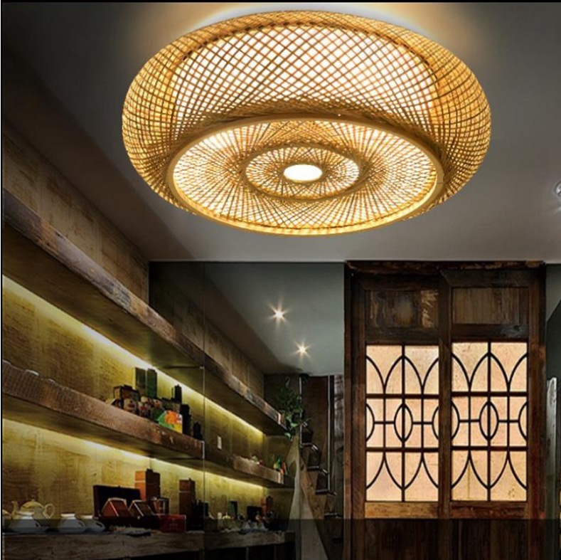 Ritta Plafonnier Rond Naturel, Rotin, Bois, Salon - Neutralighting