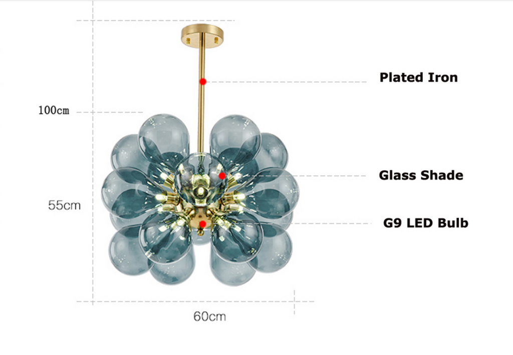 Valentina Suspension Moderne, Métal/Verre, Blanc/Bleu/Violet/Doré, Salon - Neutralighting