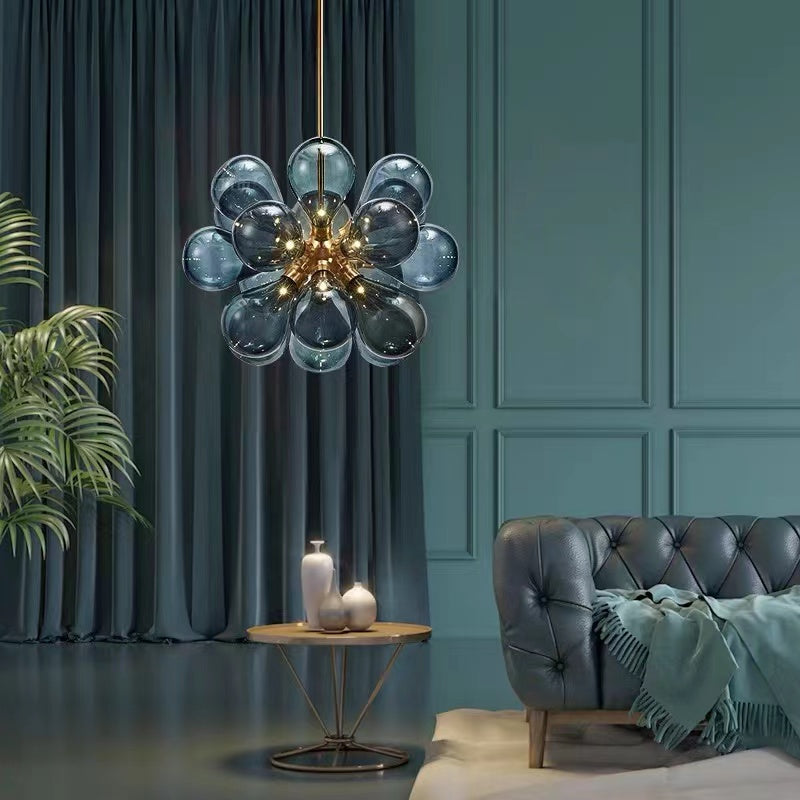 Valentina Suspension Moderne, Métal/Verre, Blanc/Bleu/Violet/Doré, Salon - Neutralighting
