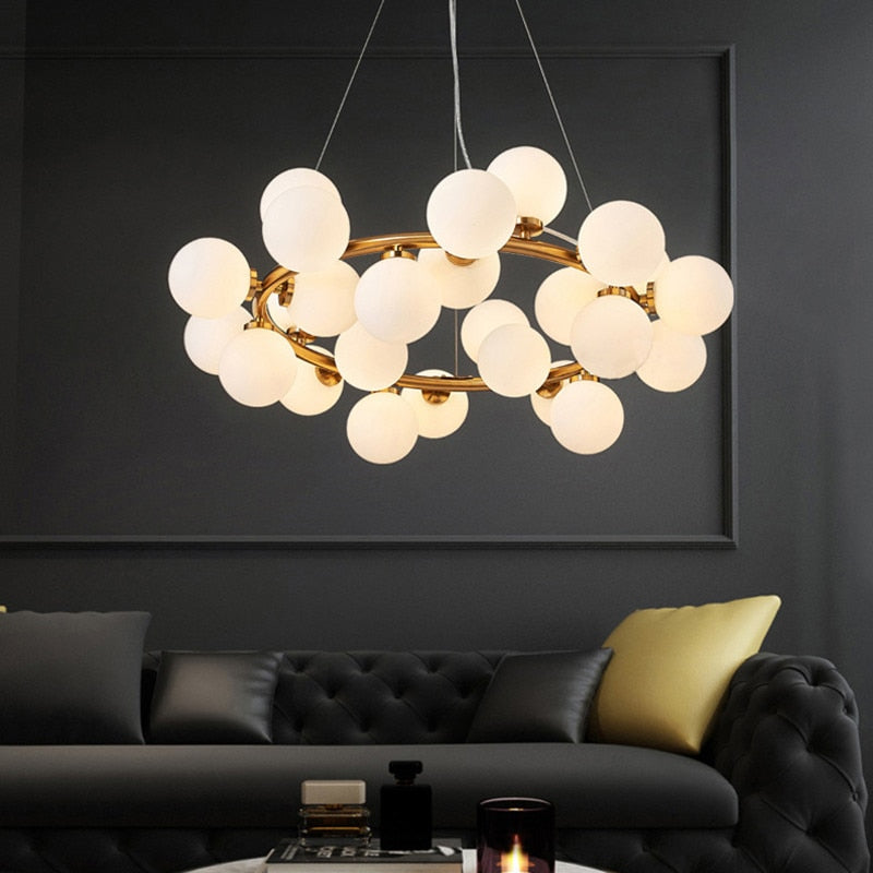 Valentina Lustre Rond Nordique, Métal/Verre, Doré/Noir/Cuivre, Salon - Neutralighting