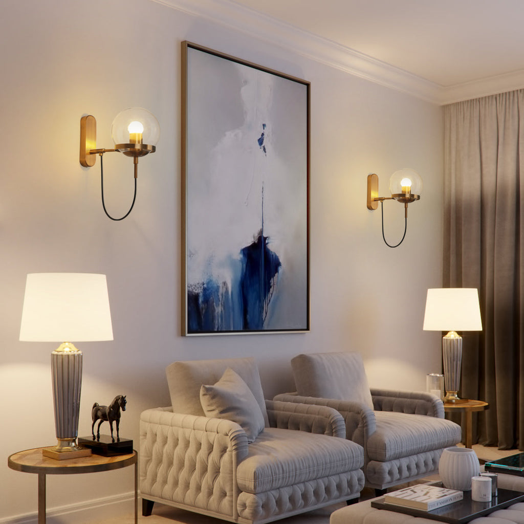 Silva Applique Murale à Ampoule LED Globe Rétro, Métal, Noir/Bronze, Salon - Neutralighting