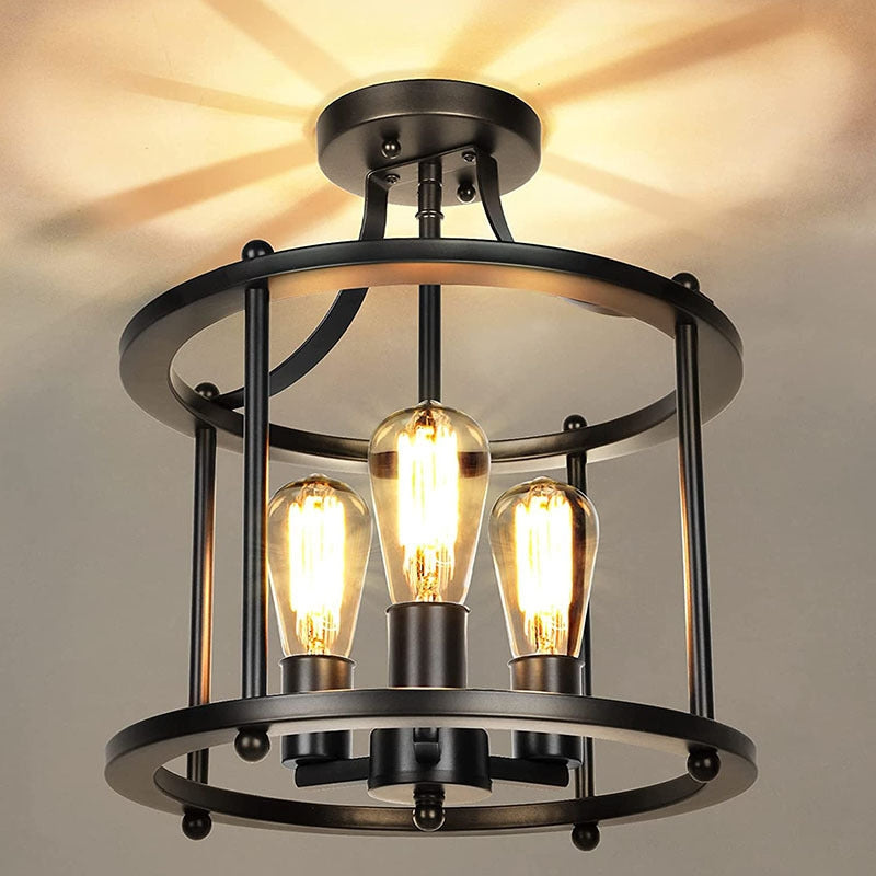 Silva Plafonnier Lanterne Industriel, Métal/Verre, Noir, Salon - Neutralighting