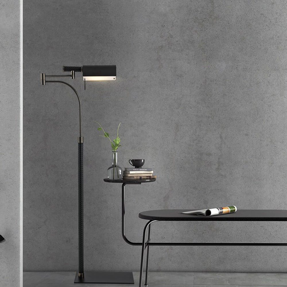 Mira Lampadaire Rectangulaire Moderne, Cuir/Métal, Noir, Salon - Neutralighting