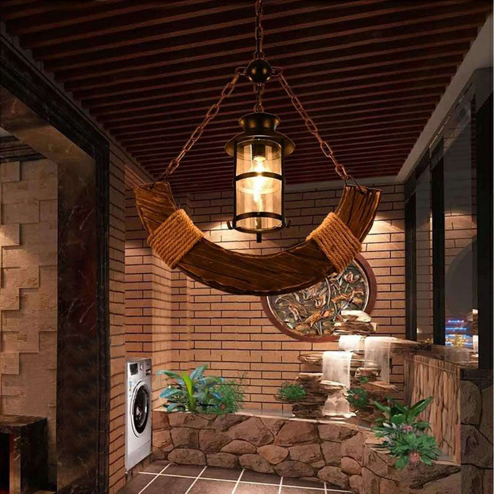 Epoch Suspension Lanterne Retro, Metal/Bois, Noir/Marron, Chambre - Neutralighting