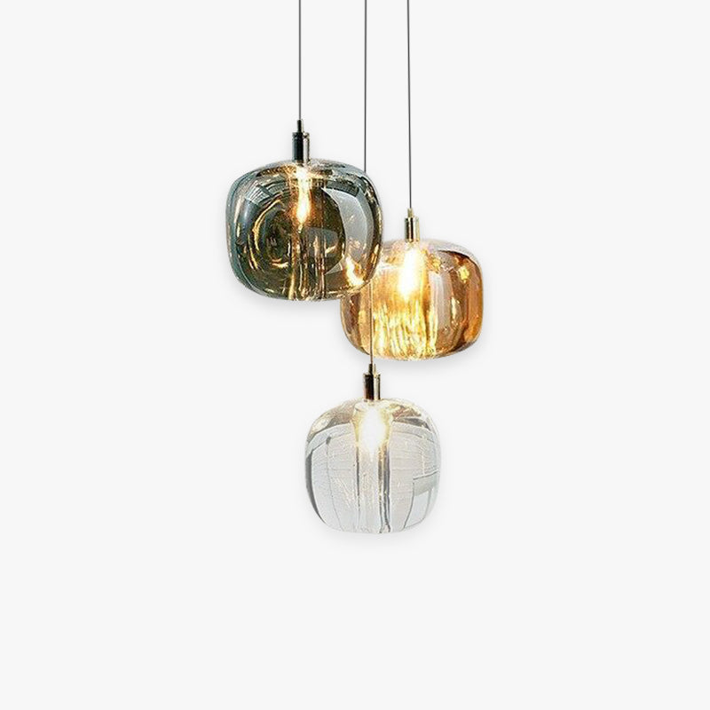 Thira Suspension Ronde Moderne. Métal/Verre. Ambre/Claire/Gris Fumé. Salon - Neutralighting