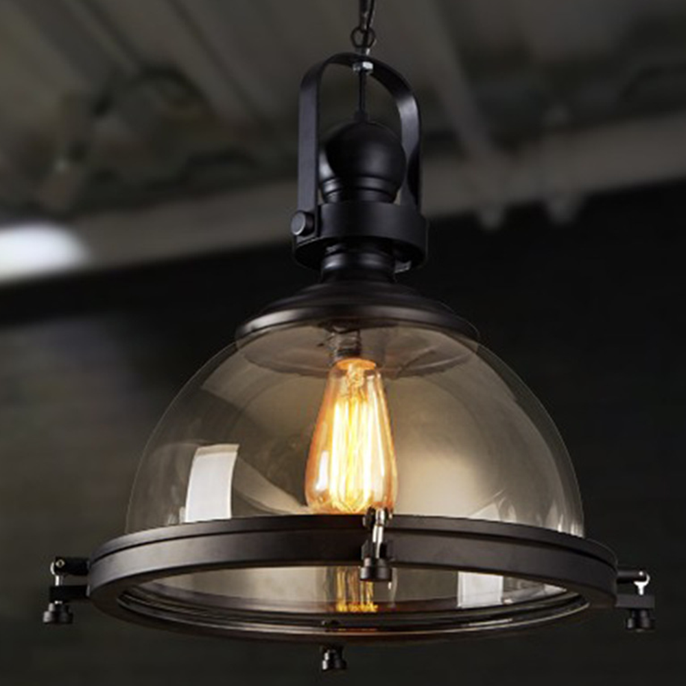Silva Luminaires Suspensions Dôme Industrielle LED Vintage Verre/Métal Noir Salon/Chambre à Coucher - Neutralighting