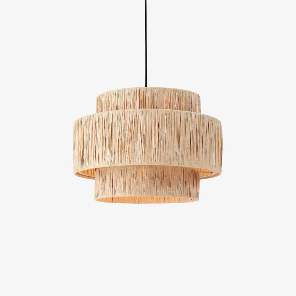 Ritta Rattam Suspension Ronde Simple, Métal/Rotin, Marron, Chambre à Coucher/Librairie - Neutralighting