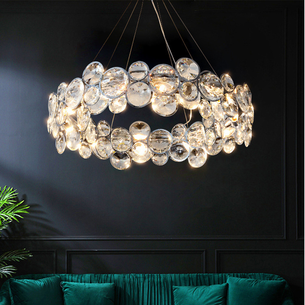 Kristy Lustre LED Moderne Rond Cristal Métal Salon - Neutralighting