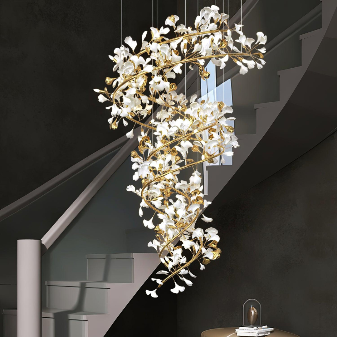 Olivia Lustre Fleur AntGlo Moderne , Métal/Céramique, Or, Escalier - Neutralighting