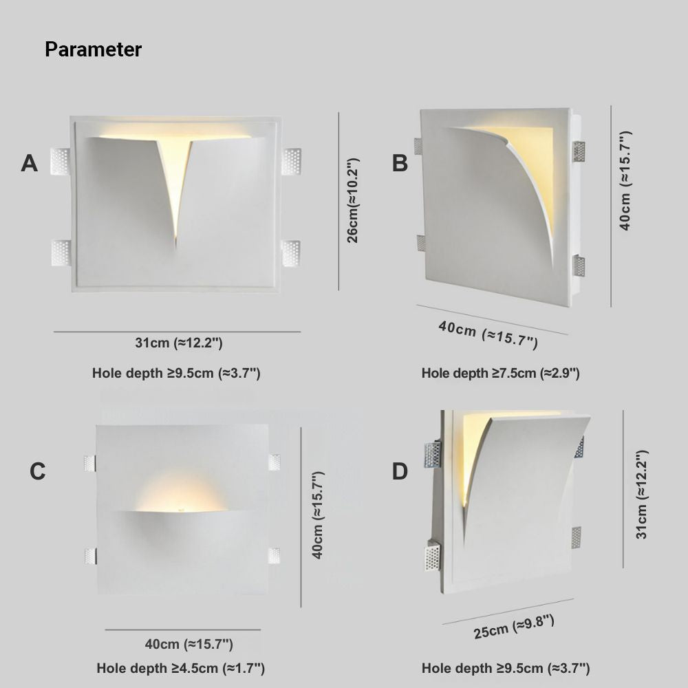 Aria Applique Murale Encastrée/Plâtre, Moderne, 4 Styles, Métal, Blanc, Salon - Neutralighting