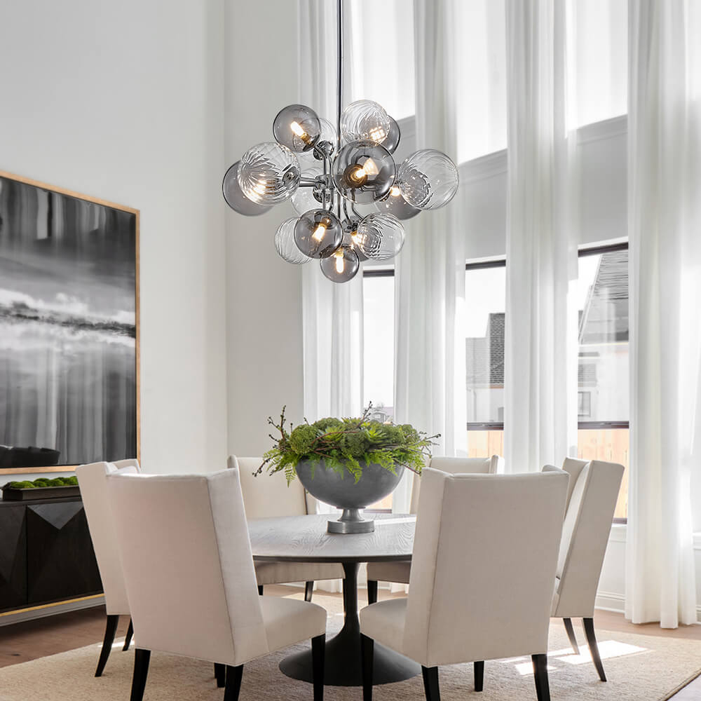 Valentina Lustre Moderne Bulle Grappe Argent Verre Métal Salon - Neutralighting