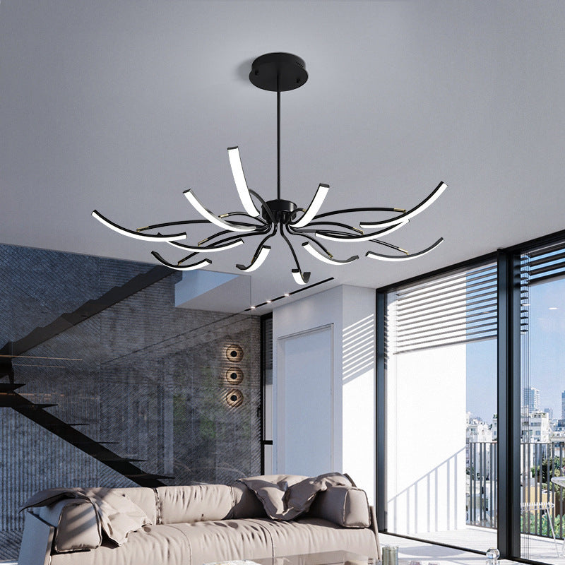 Kristy Moderne Lustre Linéaire Moderne, Métal/Gel de Silice, Noir/Blanc/Doré, Salon - Neutralighting