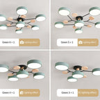 Arisha Plafonnier Rond Moderne, Métal/Bois, Blanc/Vert/Gris, Salon - Neutralighting