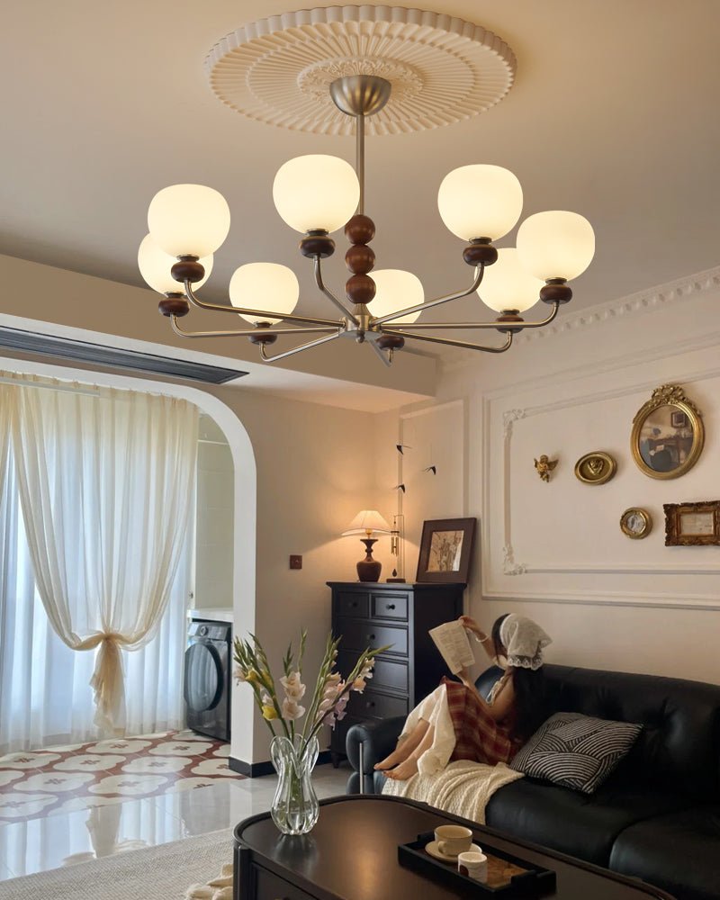 Vilorira Chandelier Classique Orbe Bois Noyer Verre Traditionnel - Neutralighting