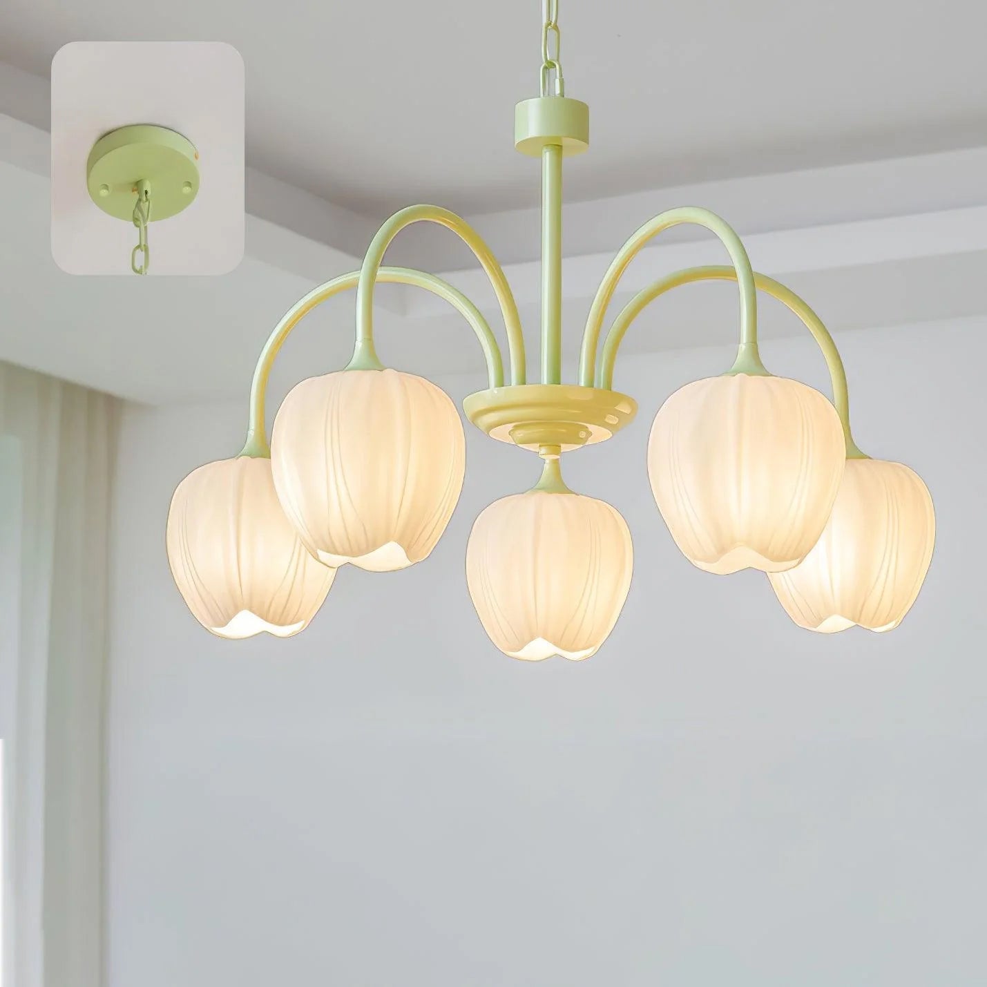 Lustra Chandelier Tulipe en Verre Matcha - Neutralighting