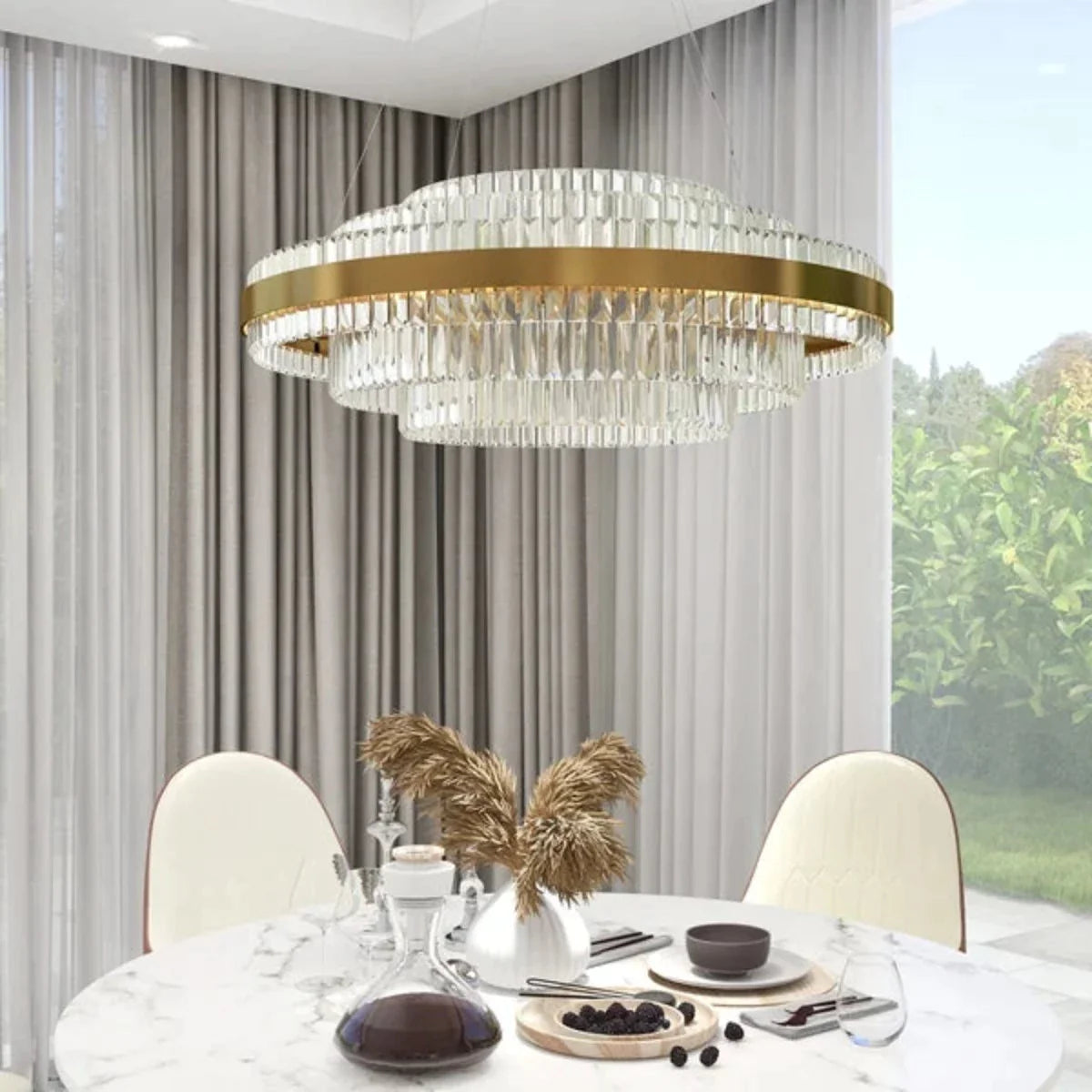Kristy Design LED Luminaire Lustre Moderne Cristal Doré Salon - Neutralighting