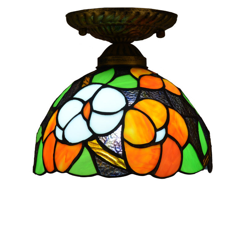 Tiffany Plafonnier Dôme Vintage, Métal/Verre, Coloré, Salon - Neutralighting