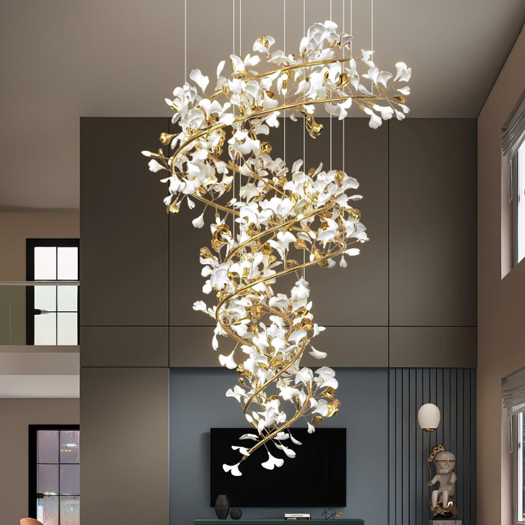 Olivia Lustre Fleur AntGlo Moderne , Métal/Céramique, Or, Escalier - Neutralighting