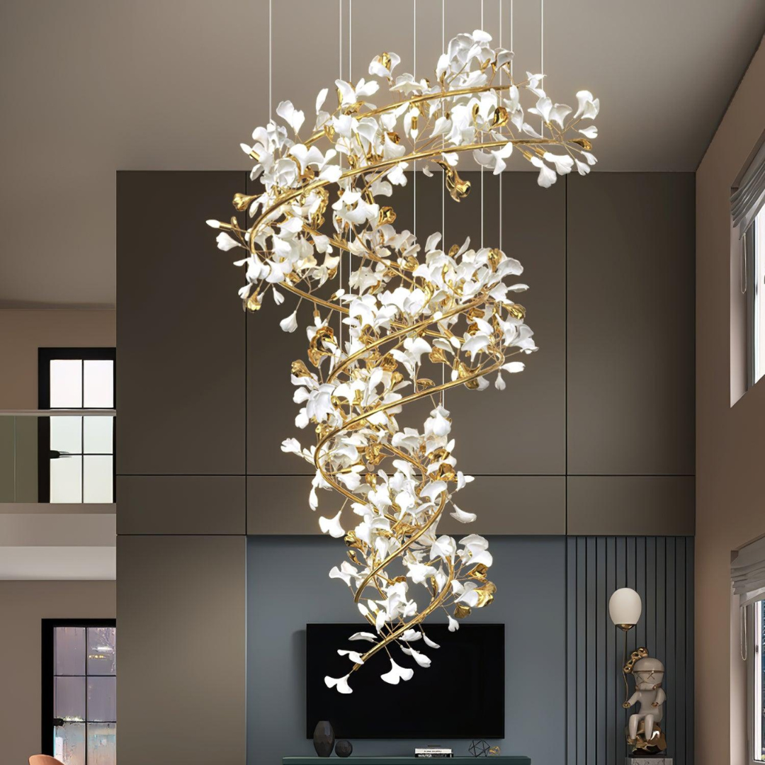 Olivia Lustre Fleur AntGlo Moderne , Métal/Céramique, Or, Escalier - Neutralighting
