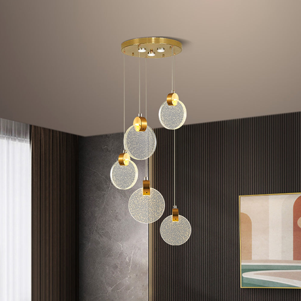 Kristy Suspension Ronde Nordique, Métal/Cristal, Doré, Escalier/Salon - Neutralighting