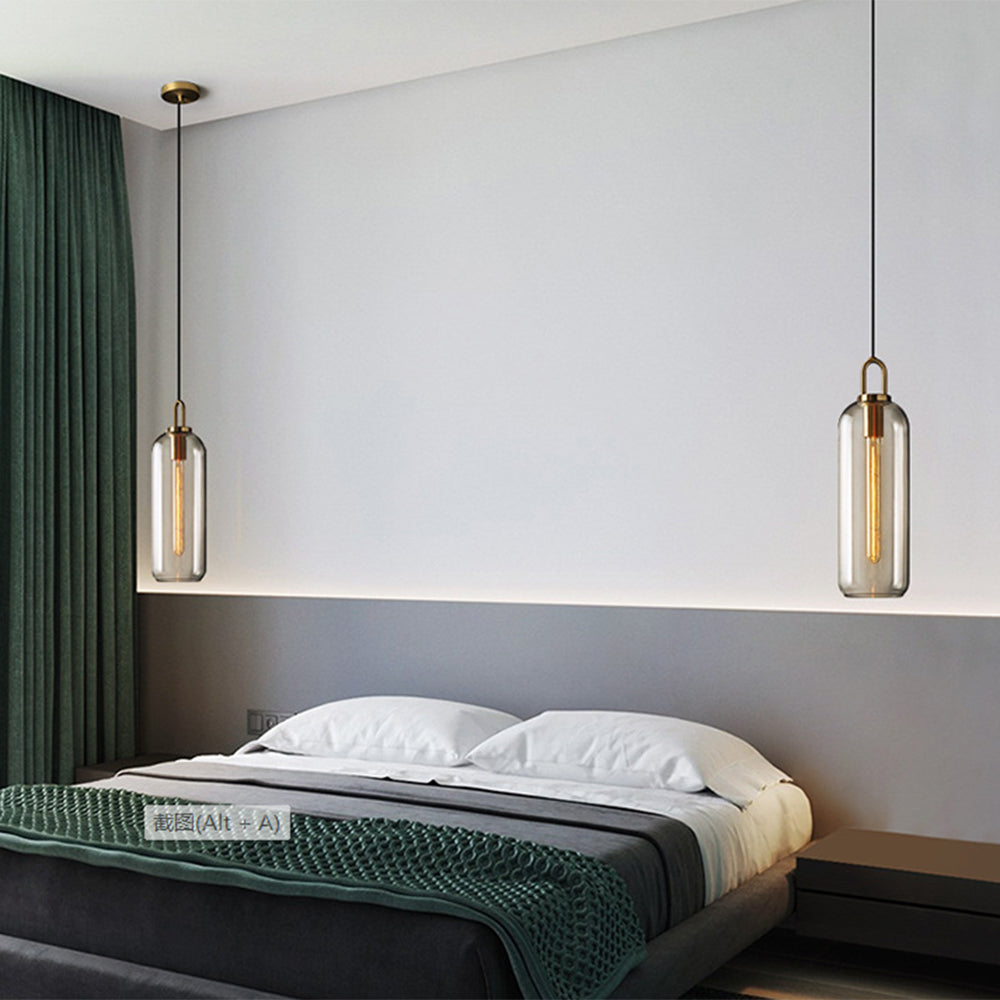 Valentina Luminaires Suspensions Cylindre Moderne Métal/Verre Gris Fumé/Clair Salon/Bureau - Neutralighting