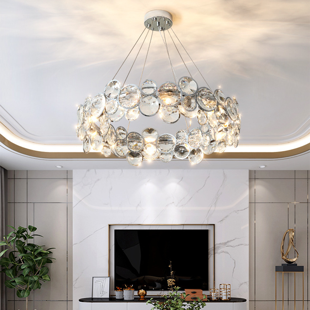 Kristy Lustre LED Moderne Rond Cristal Métal Salon - Neutralighting