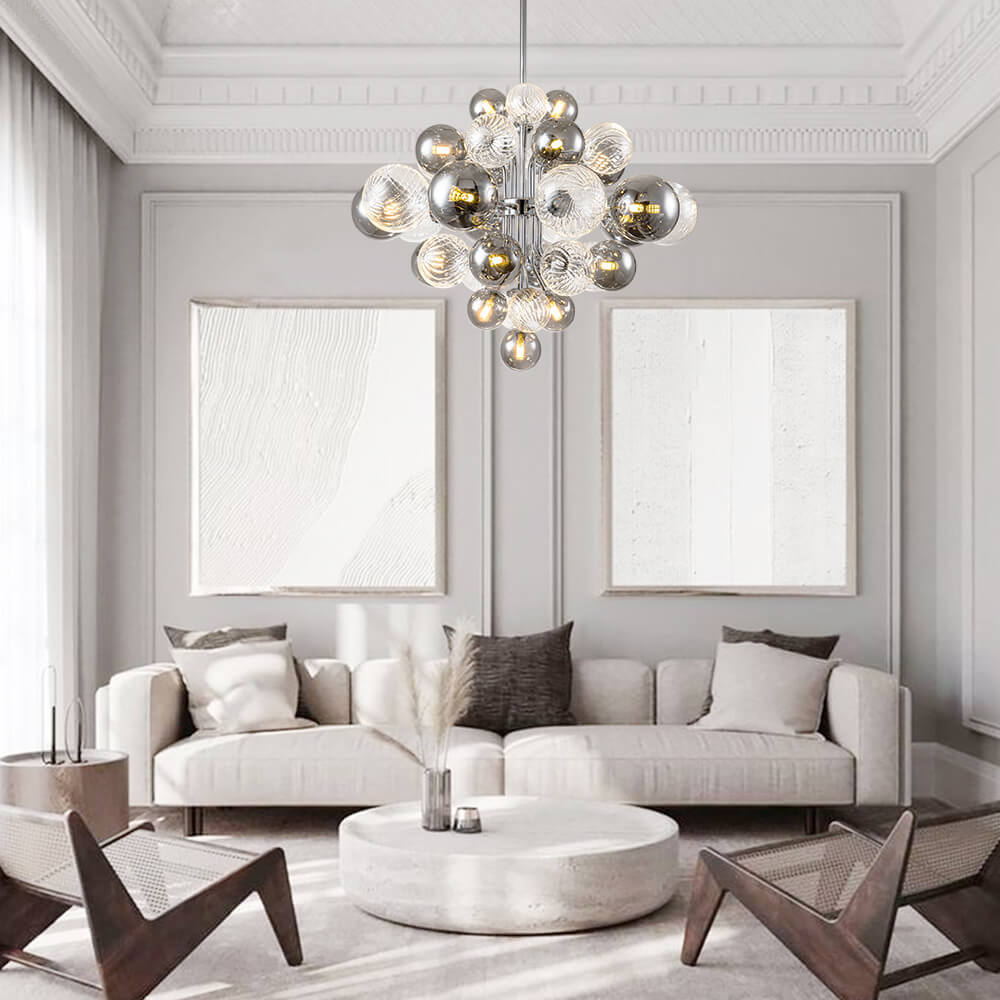 Valentina Lustre Moderne Bulle Grappe Argent Verre Métal Salon - Neutralighting