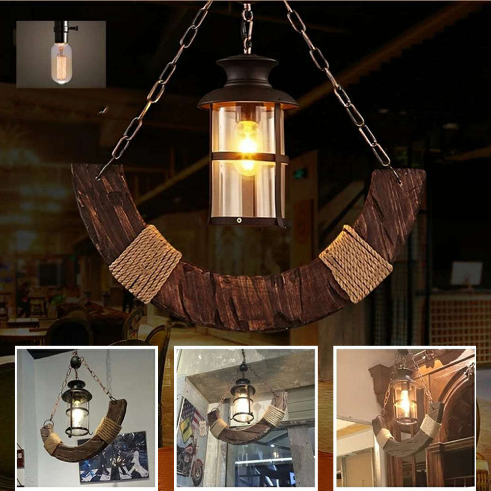 Epoch Suspension Lanterne Retro, Metal/Bois, Noir/Marron, Chambre - Neutralighting