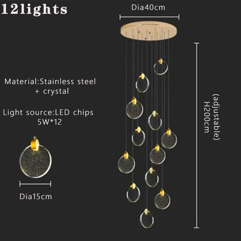 Kristy Suspension Ronde Nordique, Métal/Cristal, Doré, Escalier/Salon - Neutralighting