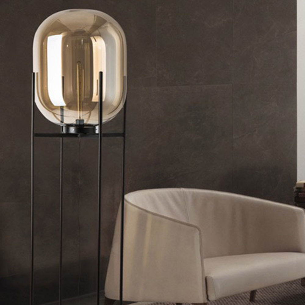 Mira Design Lampadaire Globe Moderne Verre/Métal Noir Chambre/Salon - Neutralighting